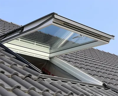 an open skylight on a home