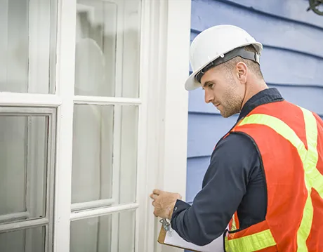 home inspector looking at windows