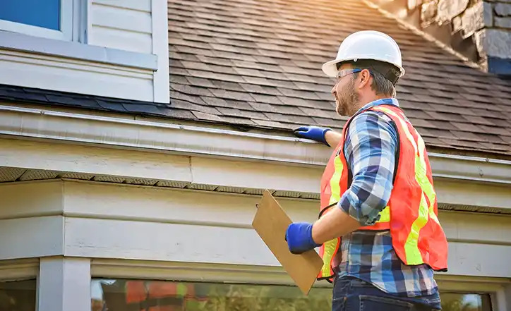photo of a home inspector examining a roof